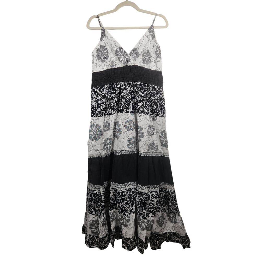 Vintage y2k Stellar Large Maxi Dress Patchwork Black White Boho Hippie Whimsy